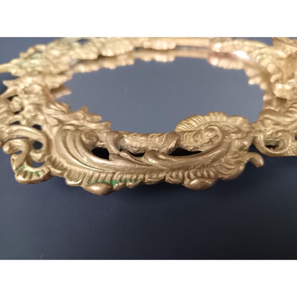 Victorian Cherub Hand Mirror With 4 Feet Highly Ornate Vintage Solid Brass - Picture 3 of 10